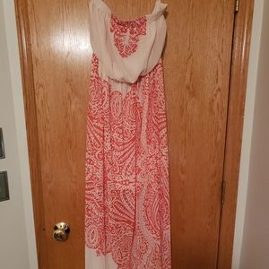 Tan and Orangish Size L Strapless Maxi